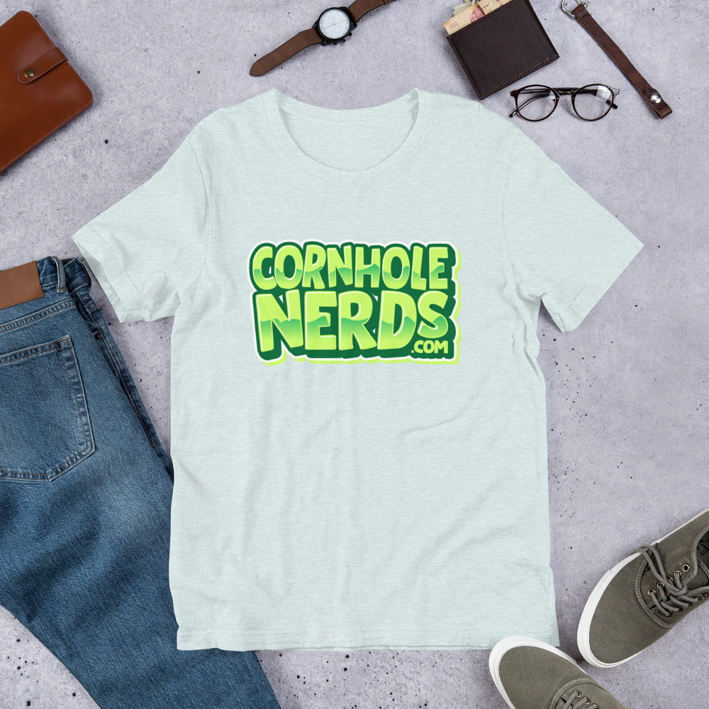 Cornhole Nerds neon-ish green-ish logo Unisex t-shirt