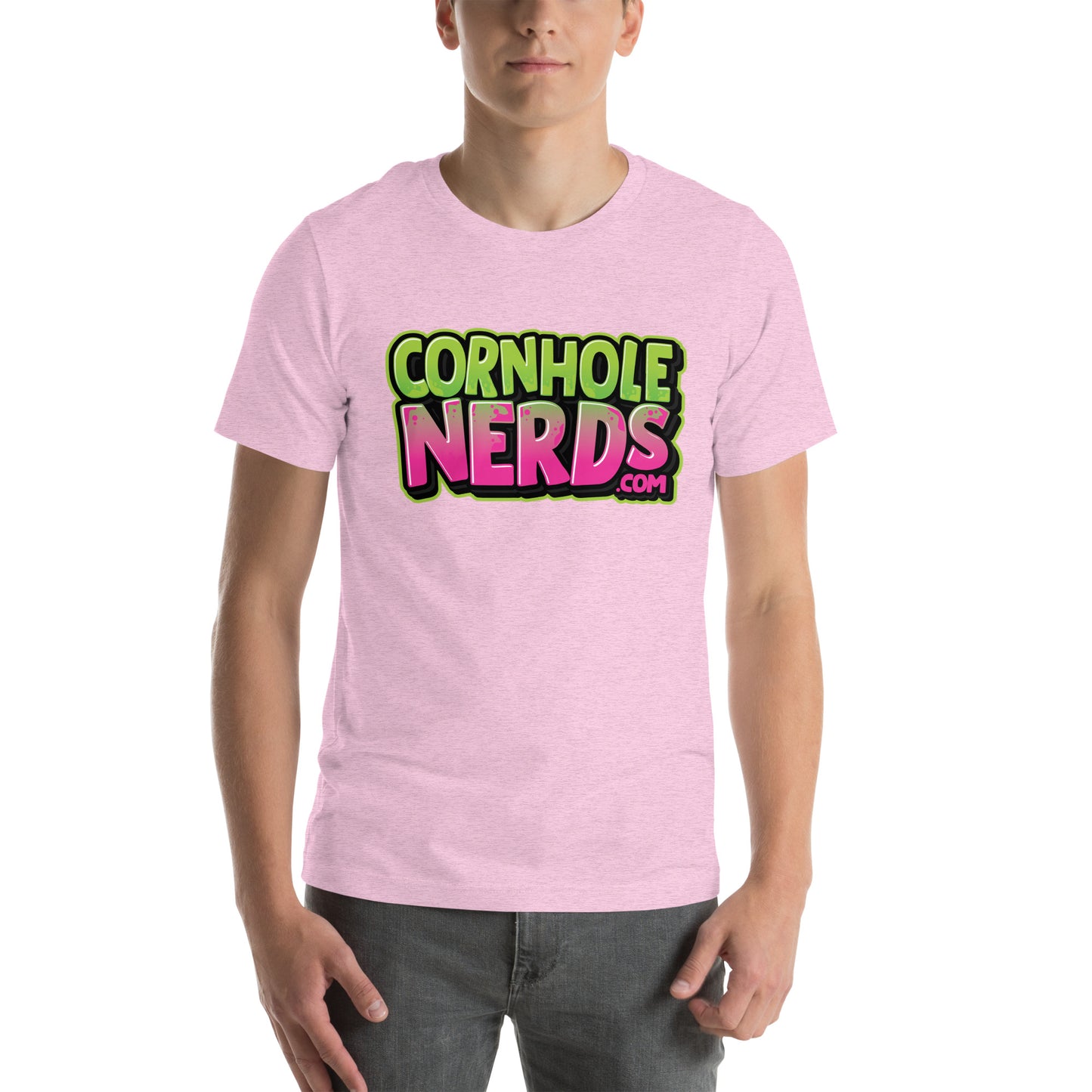 Cornhole Nerds purple/green logo Unisex t-shirt