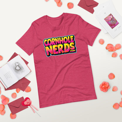 Cornhole Nerds yellow/pink/orange logo Unisex t-shirt