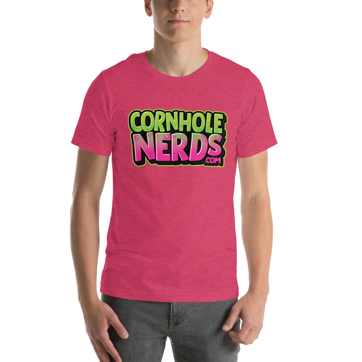 Cornhole Nerds purple/green logo Unisex t-shirt