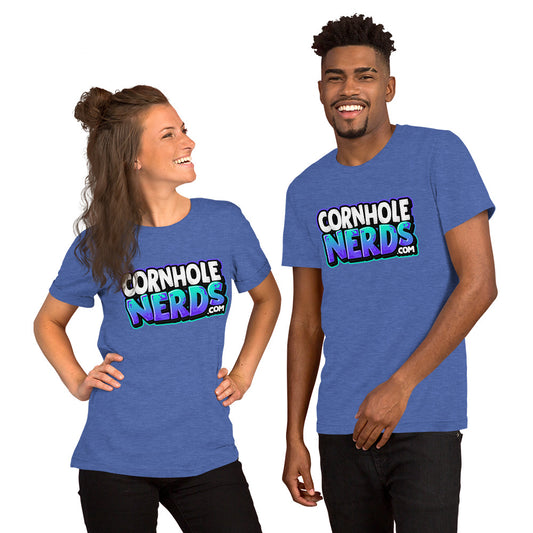 Cornhole Nerds white/purplish/blueish logo Unisex t-shirt