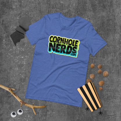 Cornhole Nerds some kind of blue/black and yellow logo Unisex t-shirt