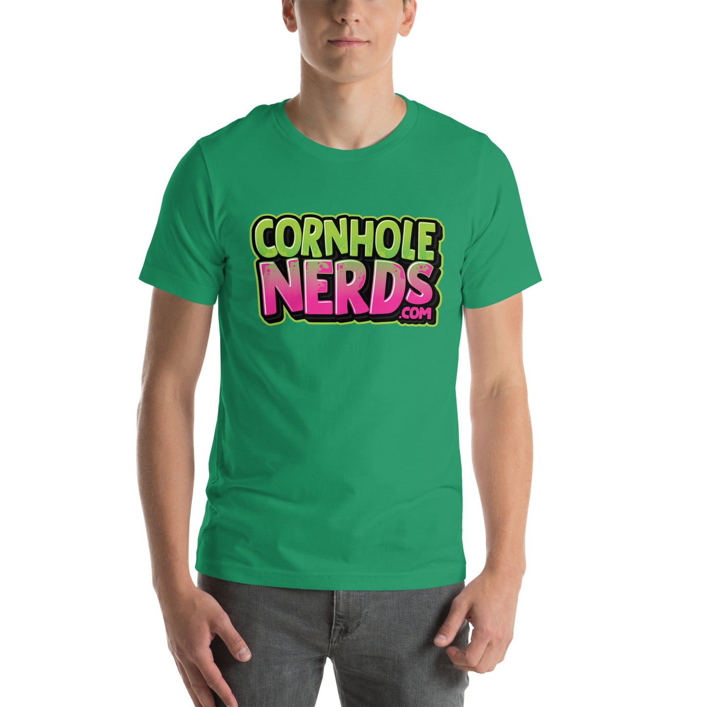 Cornhole Nerds purple/green logo Unisex t-shirt