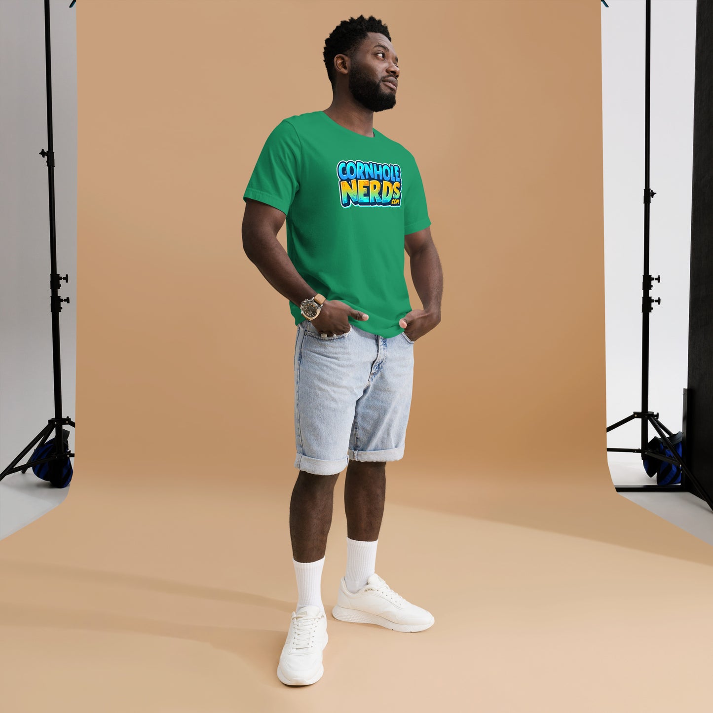 Cornhole Nerds green/blue/yellow logo Unisex t-shirt