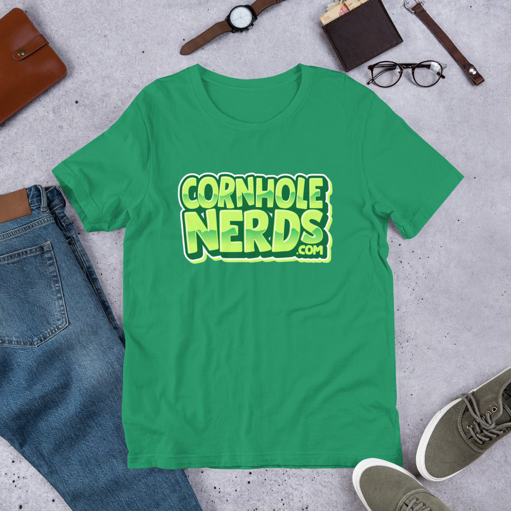 Cornhole Nerds neon-ish green-ish logo Unisex t-shirt