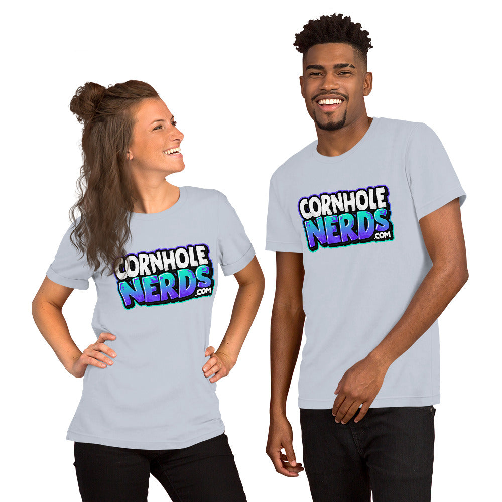 Cornhole Nerds white/purplish/blueish logo Unisex t-shirt