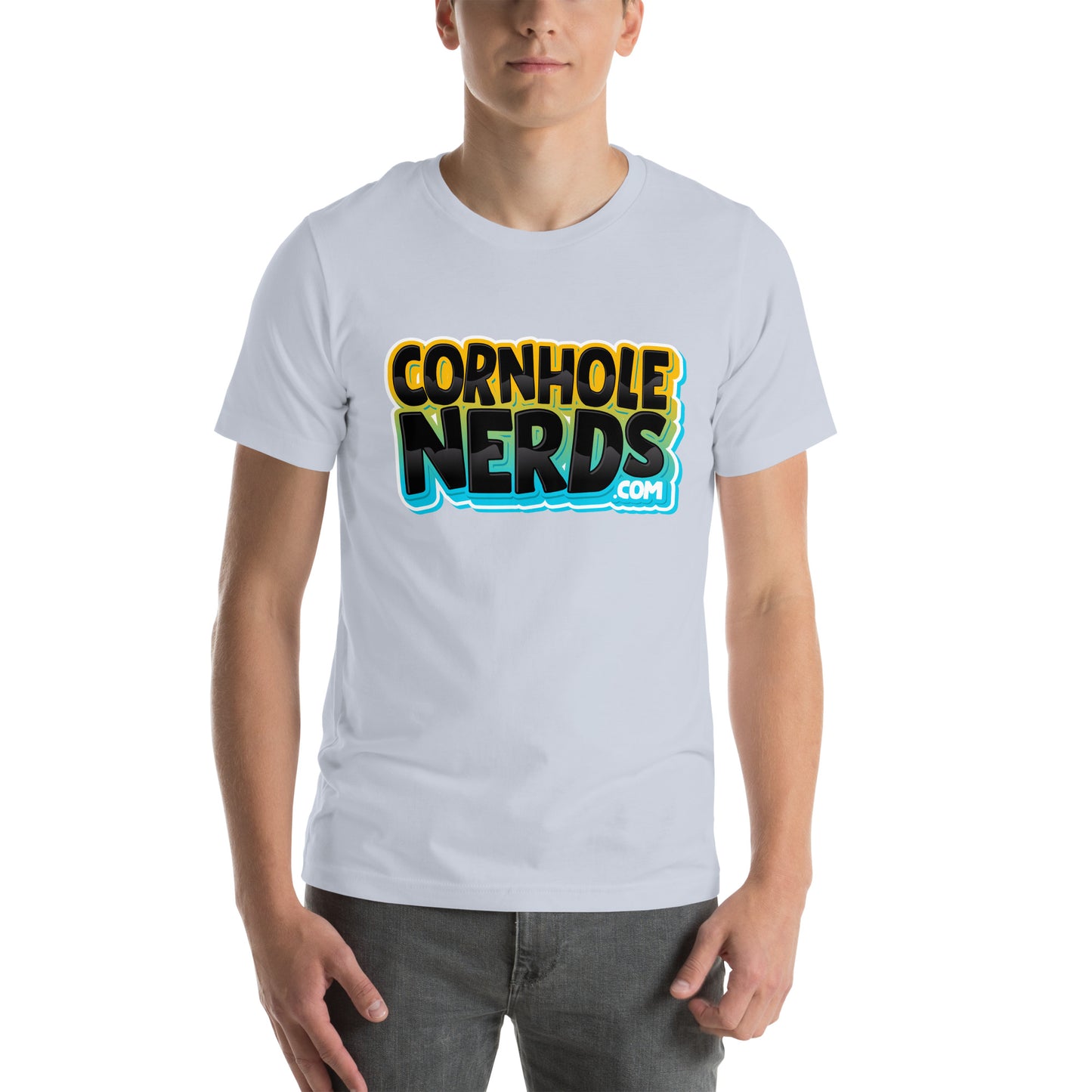 Cornhole Nerds blueish/black/yellow logo Unisex t-shirt