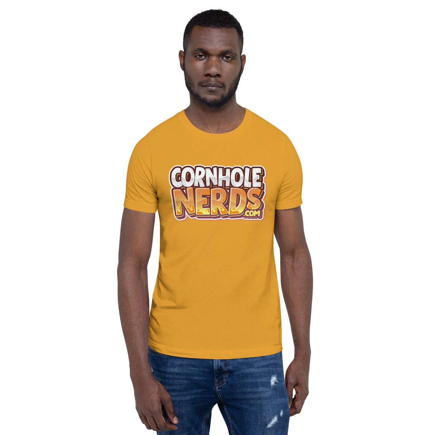 Cornhole Nerds the free model in this listing just gave up a 9 spot logo Unisex t-shirt