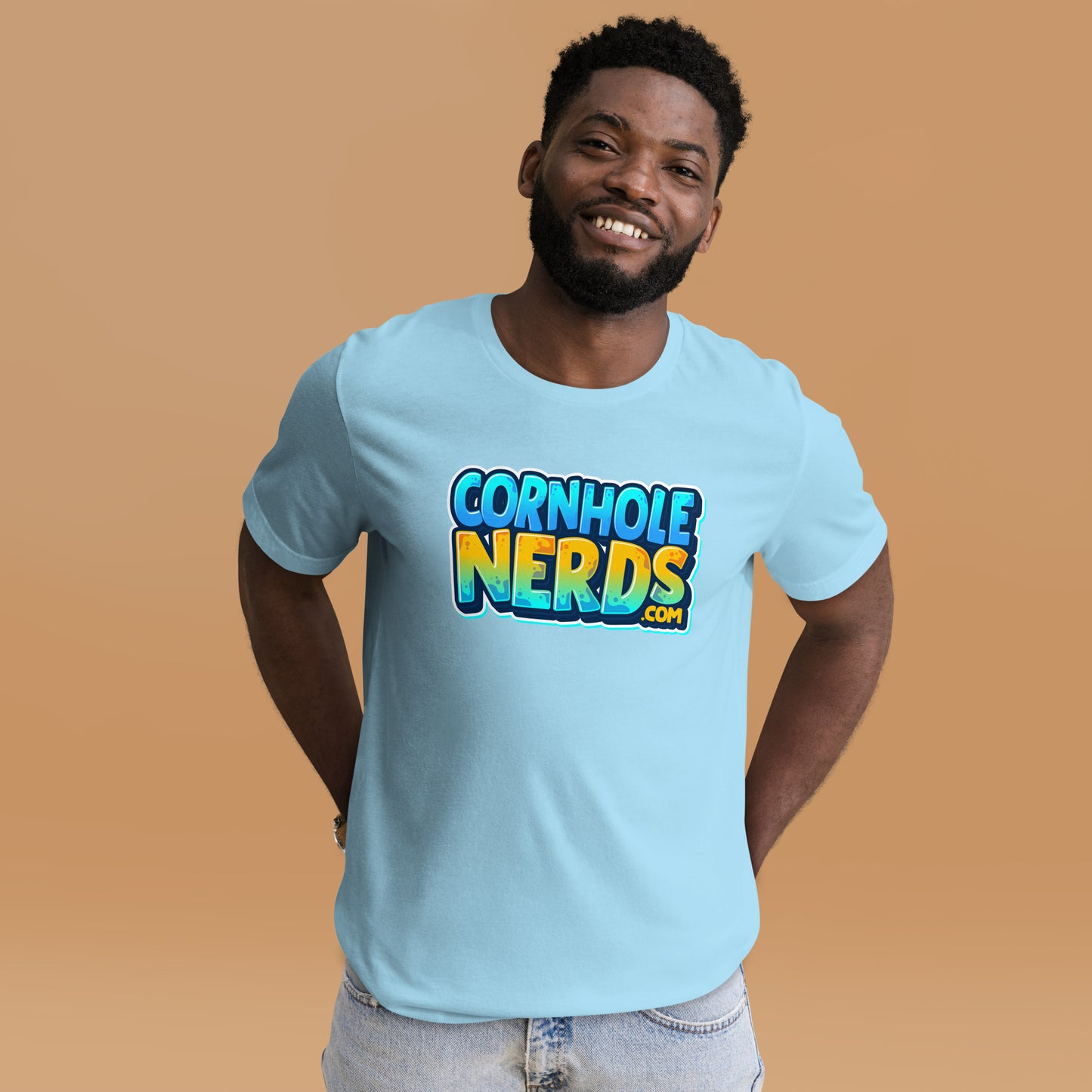 Cornhole Nerds green/blue/yellow logo Unisex t-shirt