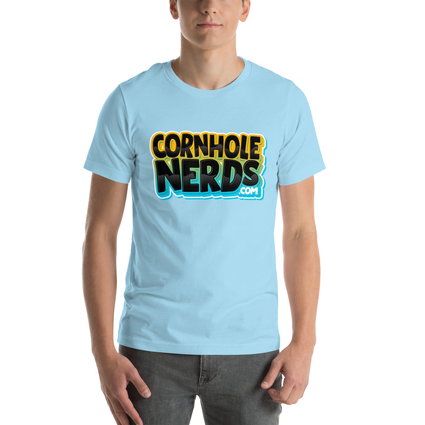 Cornhole Nerds blueish/black/yellow logo Unisex t-shirt