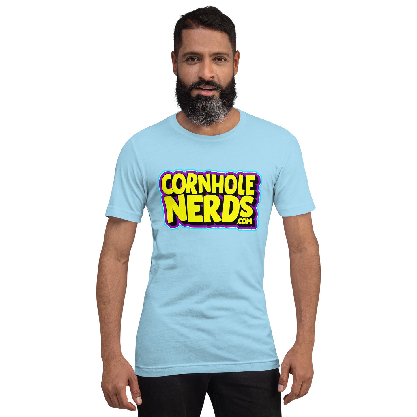 Cornhole Nerds yellow/blue/purple logo Unisex t-shirt