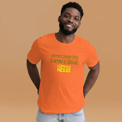 Here's a block Cornhole Nerds Unisex t-shirt
