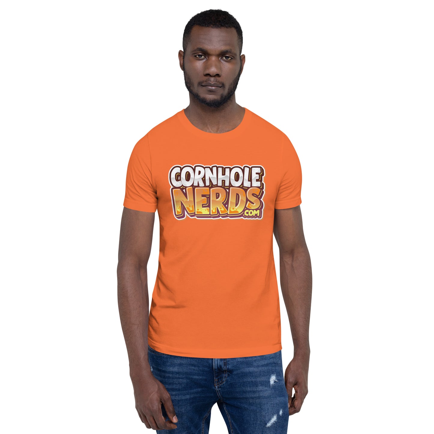 Cornhole Nerds the free model in this listing just gave up a 9 spot logo Unisex t-shirt