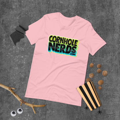 Cornhole Nerds some kind of blue/black and yellow logo Unisex t-shirt