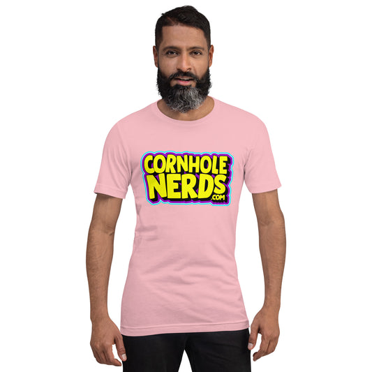 Cornhole Nerds yellow/blue/purple logo Unisex t-shirt