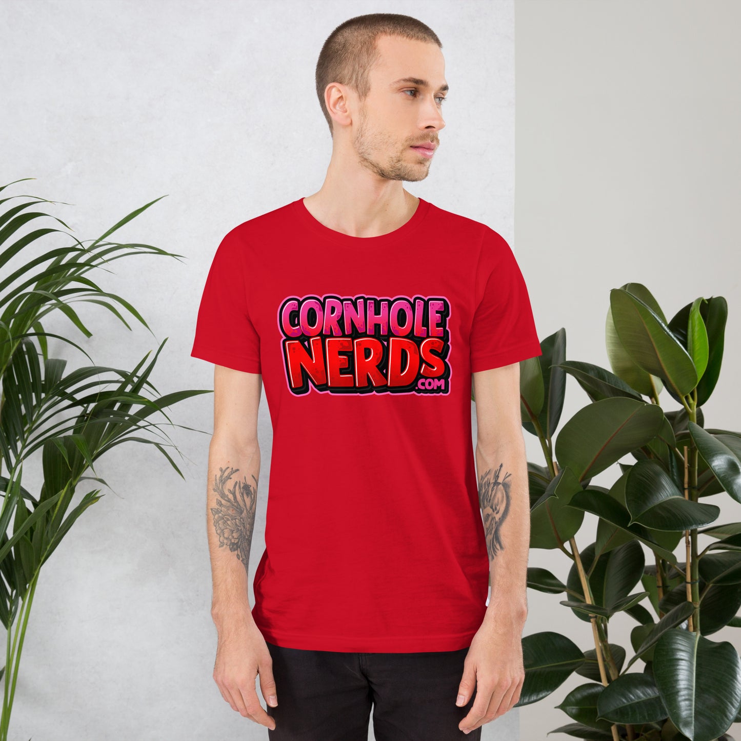 Cornhole Nerds pink/red logo Unisex t-shirt