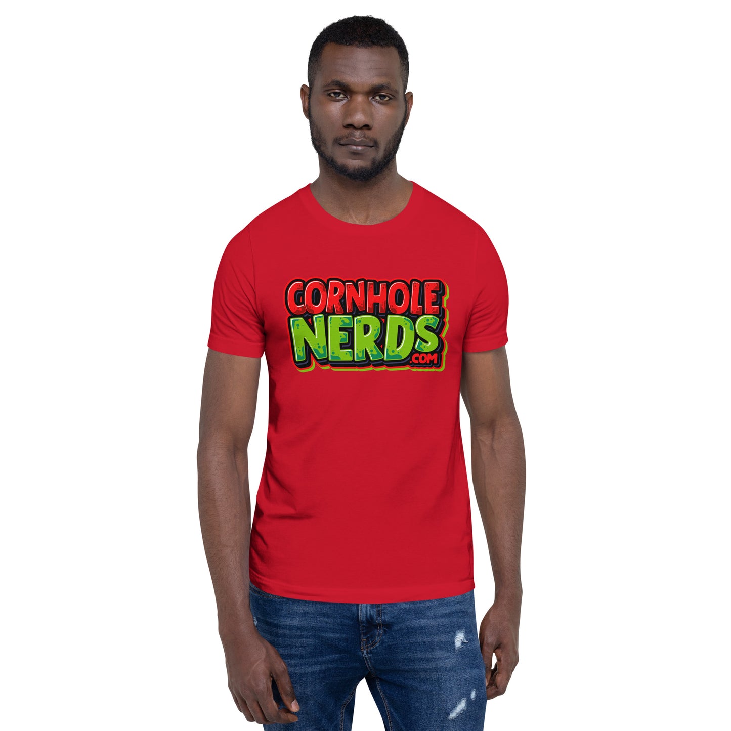 Cornhole Nerds red/green logo Unisex t-shirt