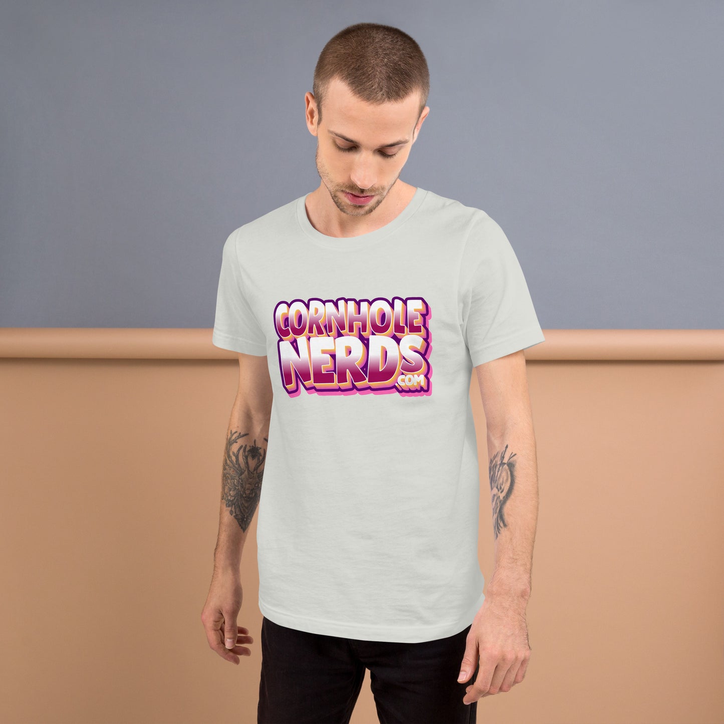 Cornhole Nerds shiny looking logo Unisex t-shirt