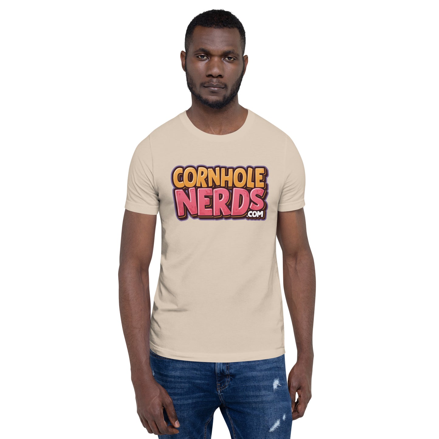 Cornhole Nerds the free model used in this listing just gave up a 9 spot logo Unisex t-shirt