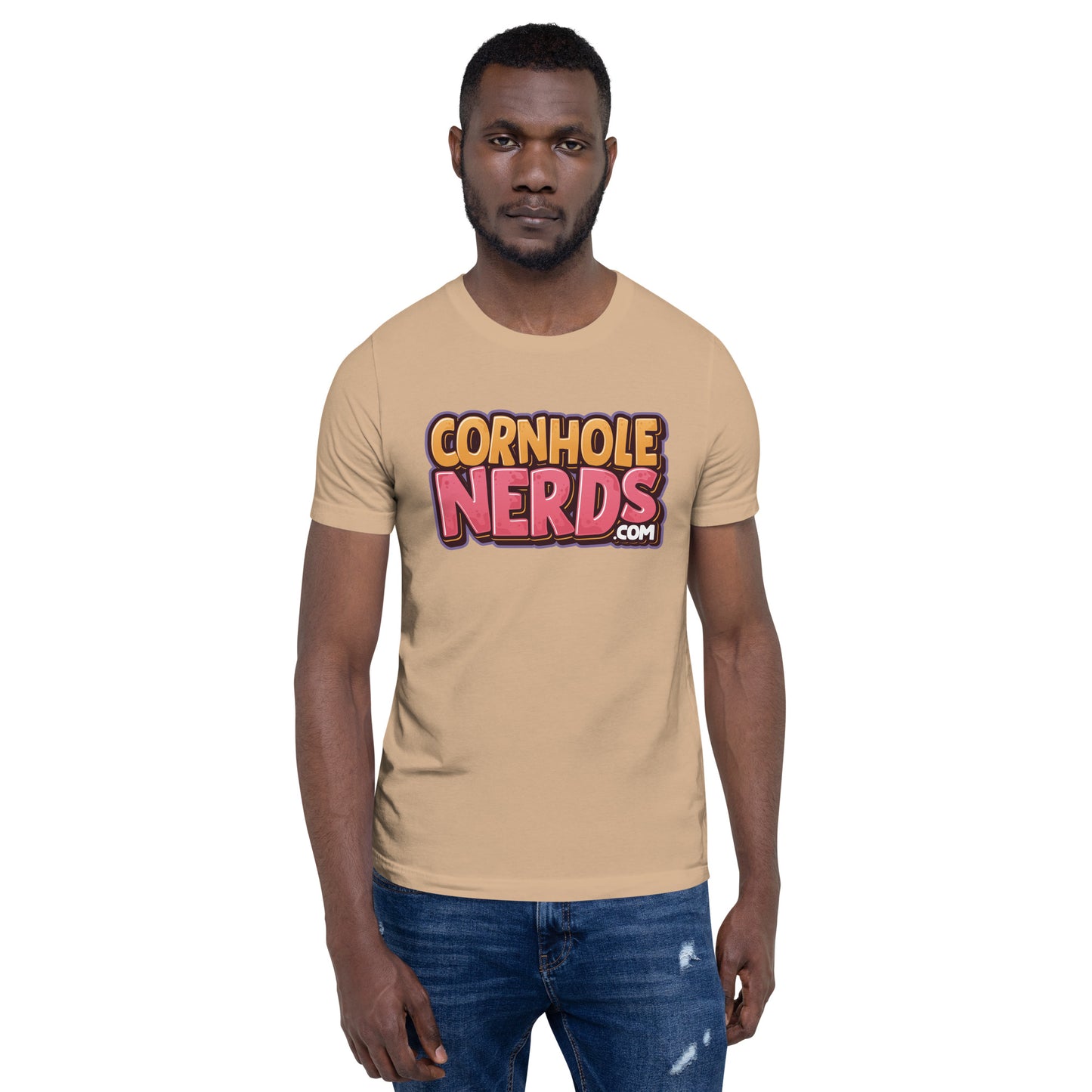 Cornhole Nerds the free model used in this listing just gave up a 9 spot logo Unisex t-shirt