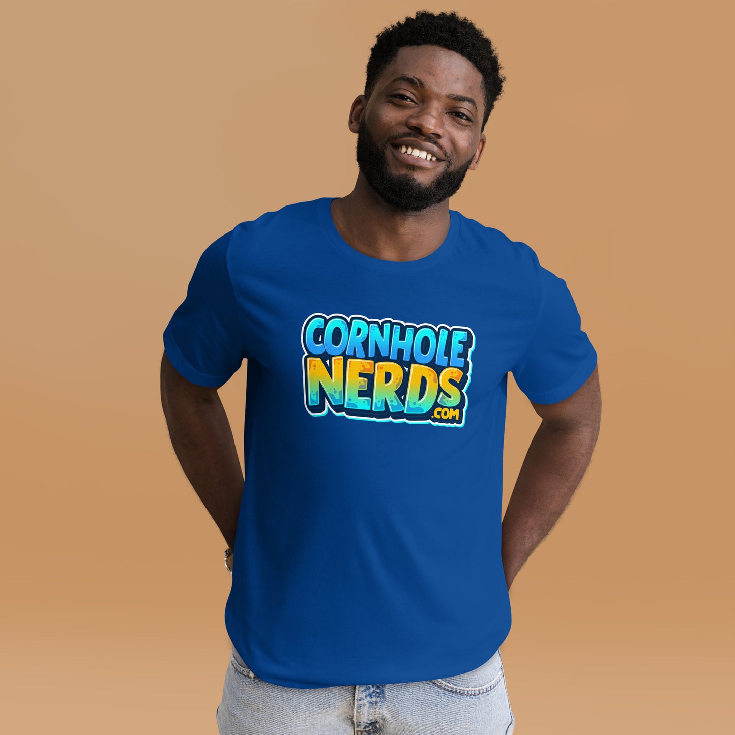 Cornhole Nerds green/blue/yellow logo Unisex t-shirt