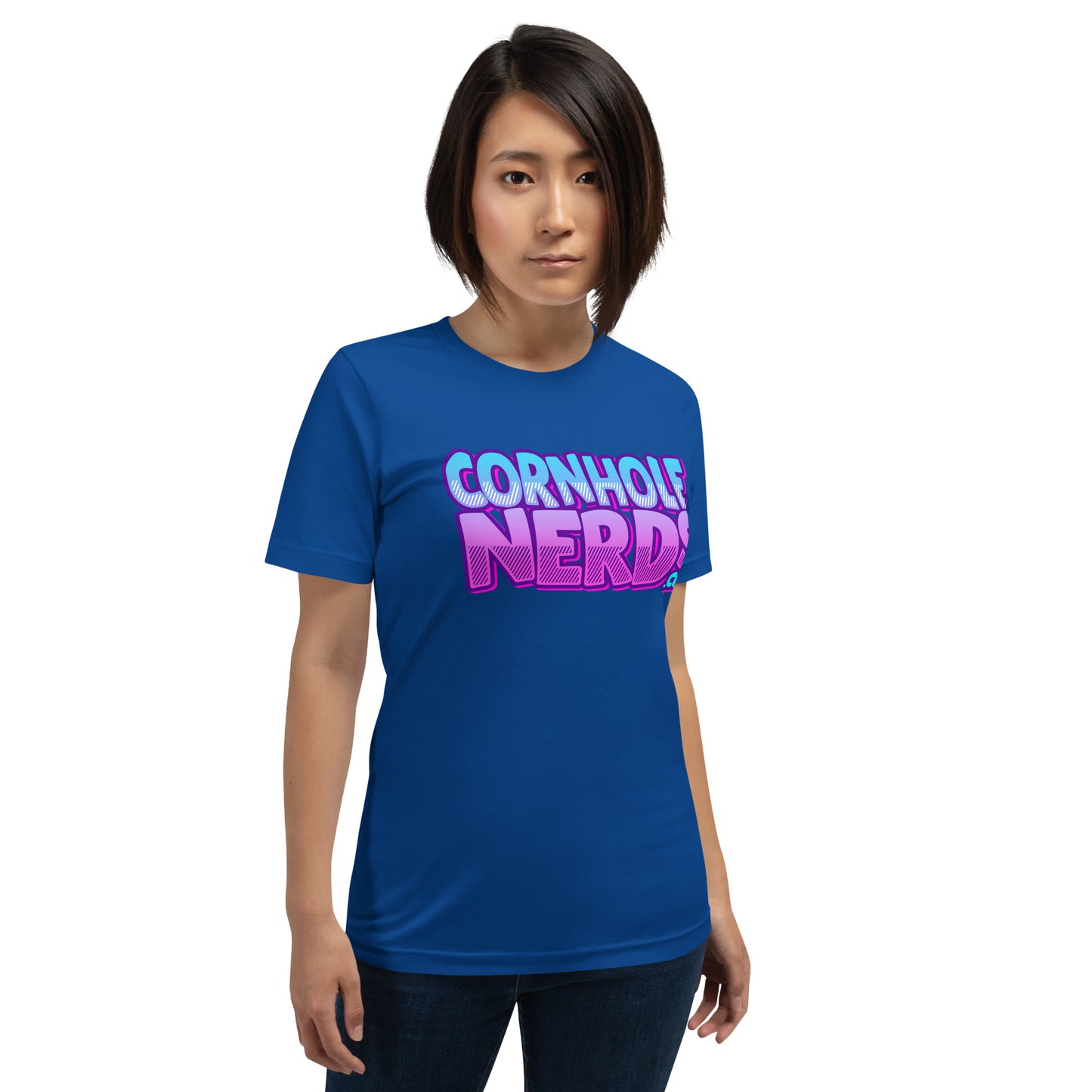 Cornhole Nerds kinda bluish kinda purple-y logo Unisex t-shirt