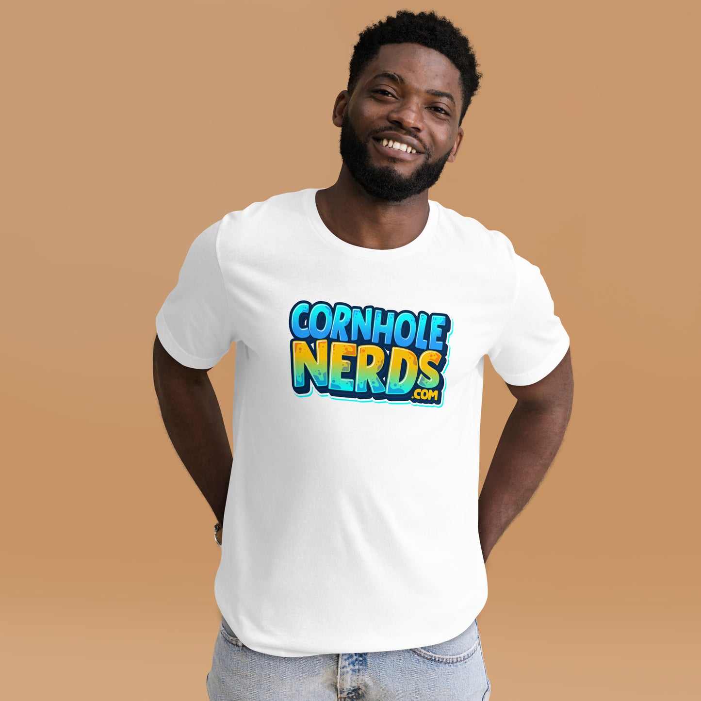 Cornhole Nerds green/blue/yellow logo Unisex t-shirt