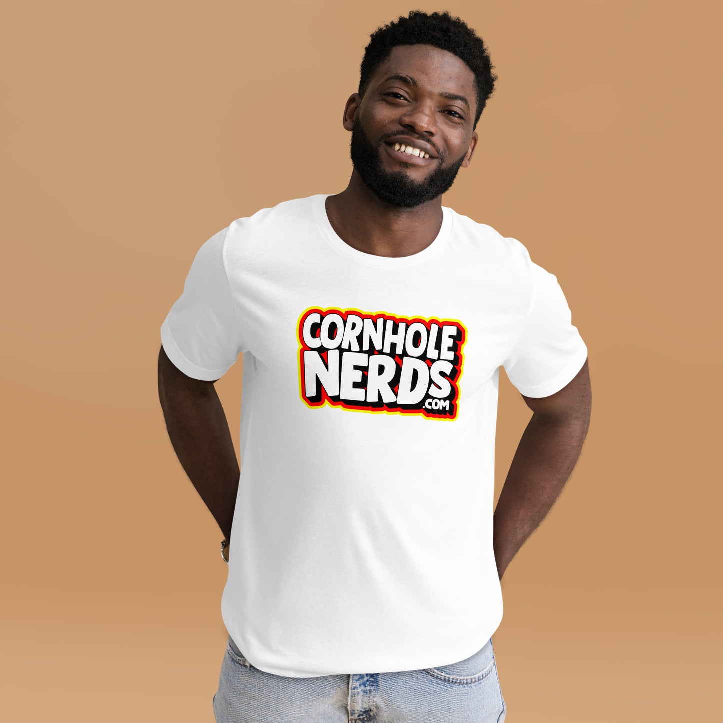 Cornhole Nerds white/yellow/red logo Unisex t-shirt