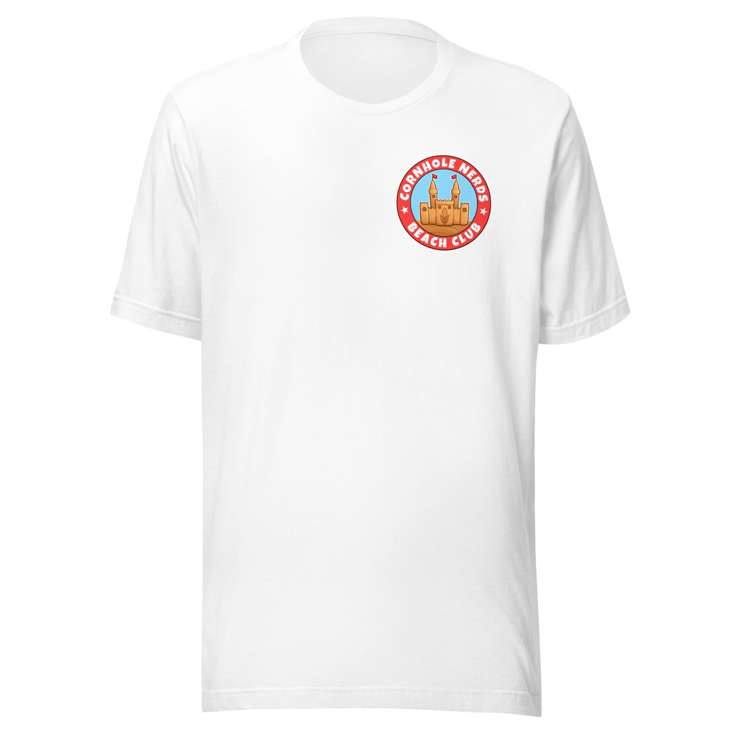 Cornhole Nerds Beach Club front and back logo Unisex t-shirt