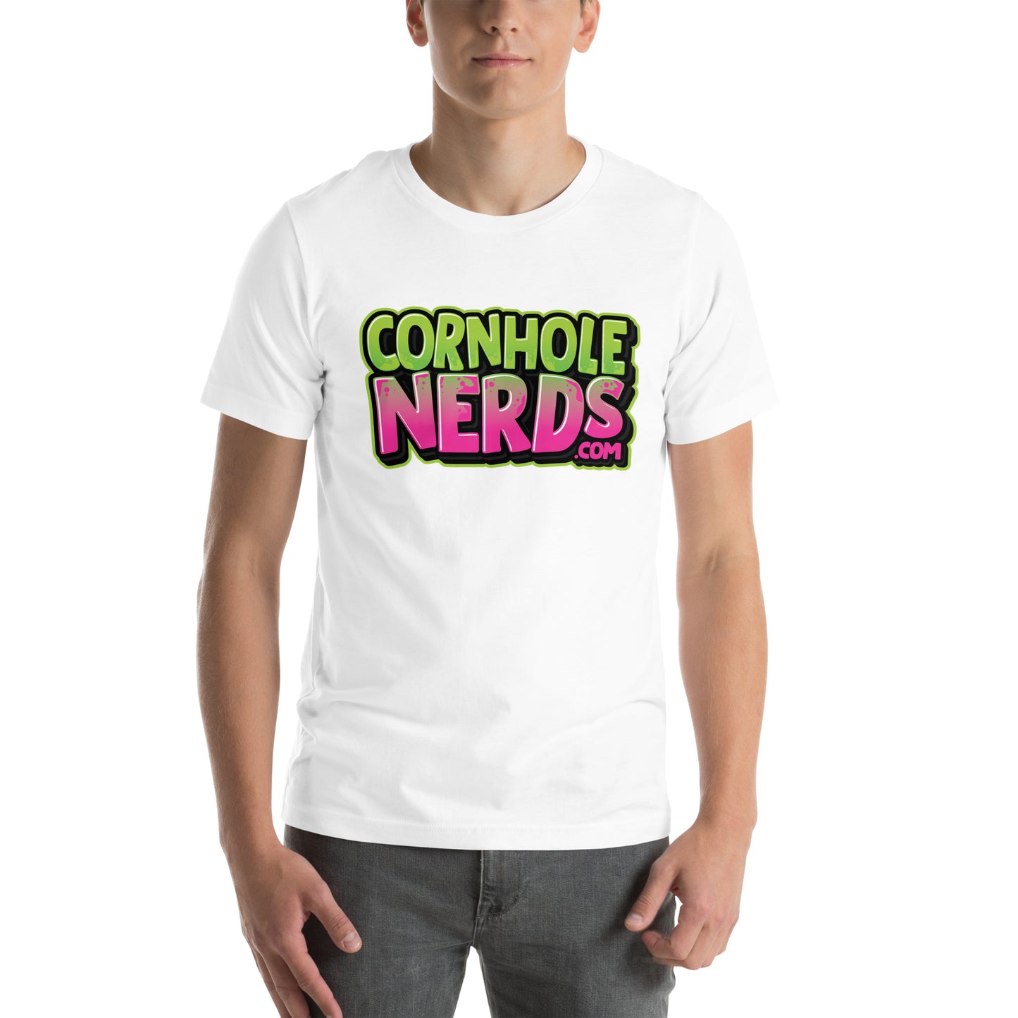 Cornhole Nerds purple/green logo Unisex t-shirt