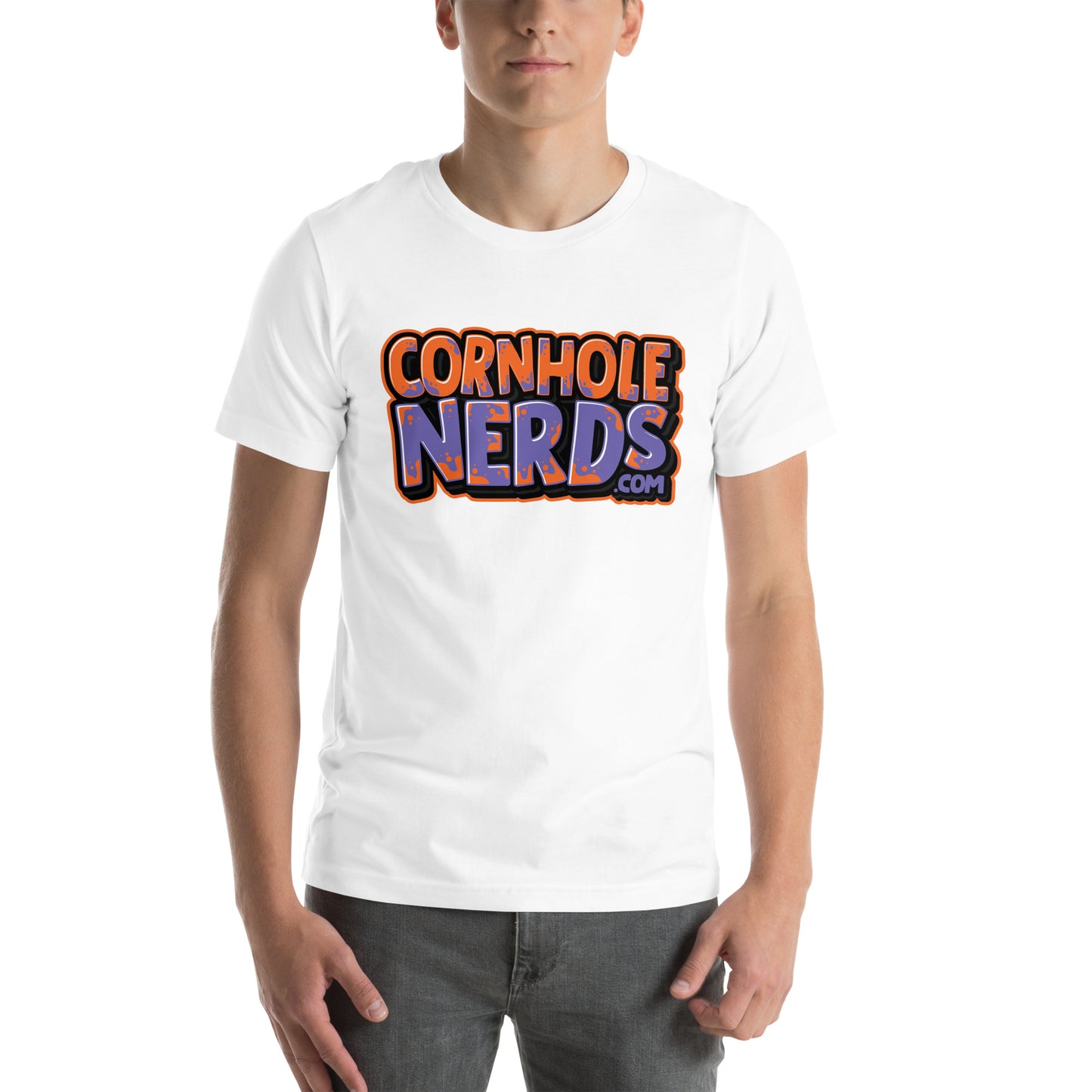 Cornhole Nerds purple/orange logo Unisex t-shirt