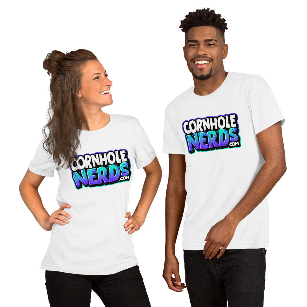 Cornhole Nerds white/purplish/blueish logo Unisex t-shirt