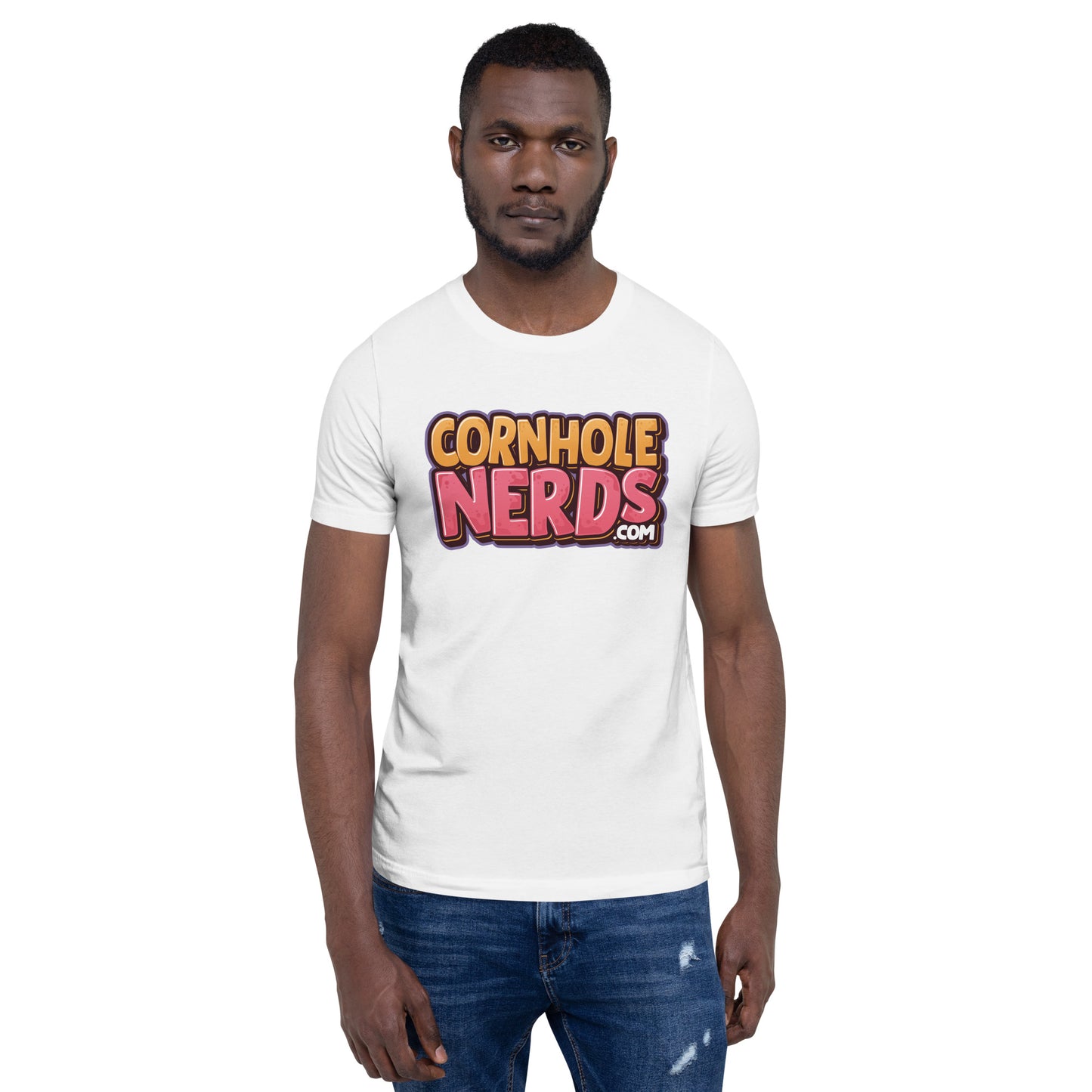 Cornhole Nerds the free model used in this listing just gave up a 9 spot logo Unisex t-shirt