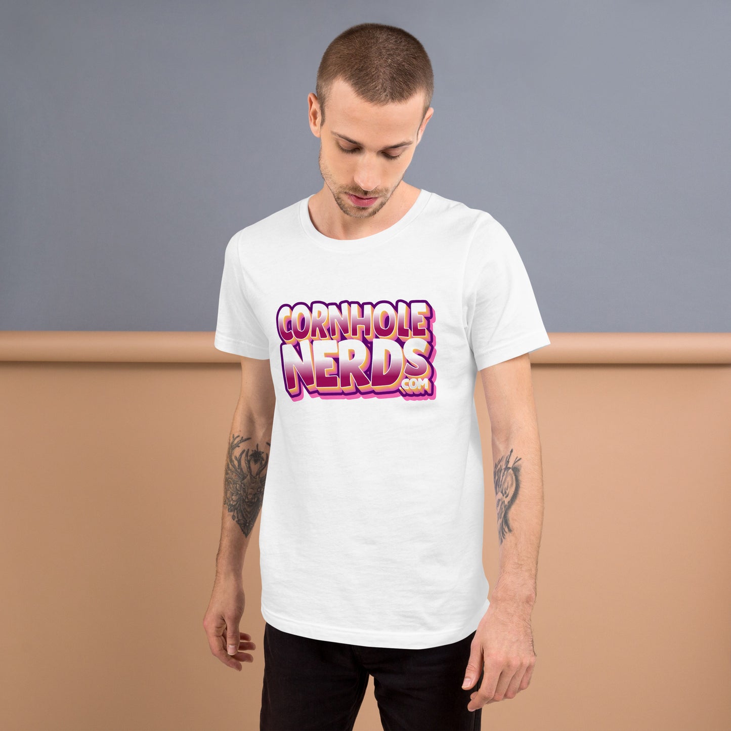 Cornhole Nerds shiny looking logo Unisex t-shirt