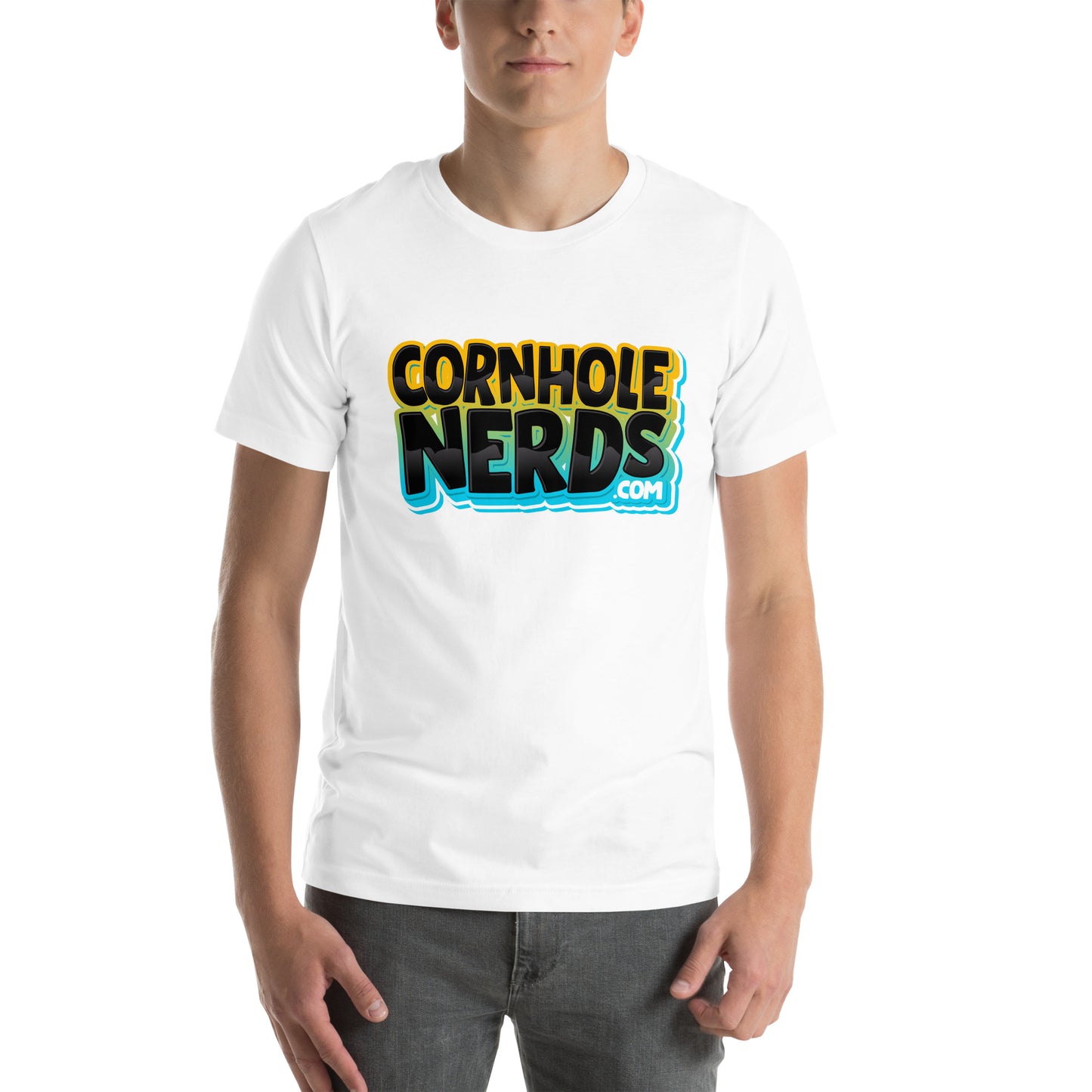 Cornhole Nerds blueish/black/yellow logo Unisex t-shirt