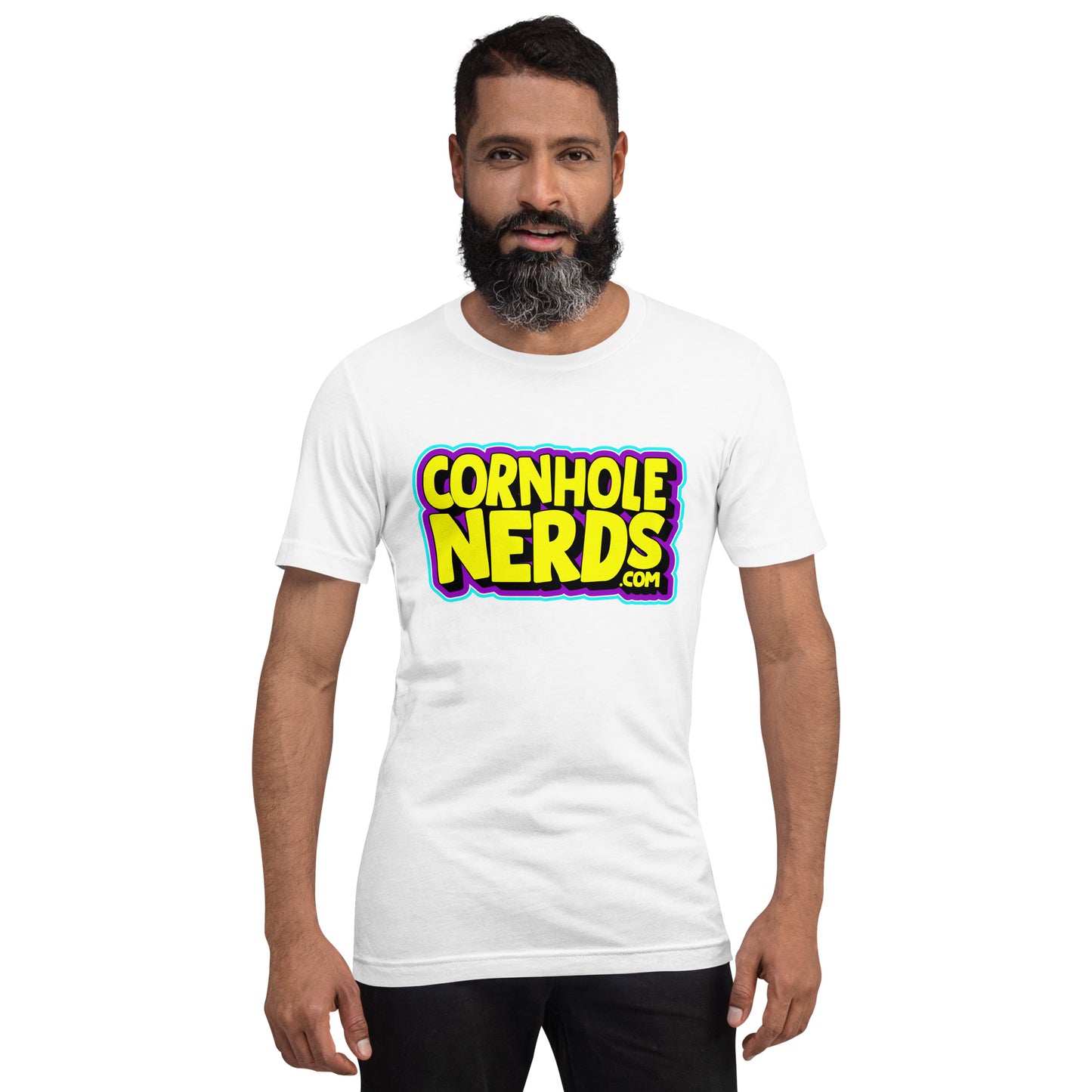 Cornhole Nerds yellow/blue/purple logo Unisex t-shirt