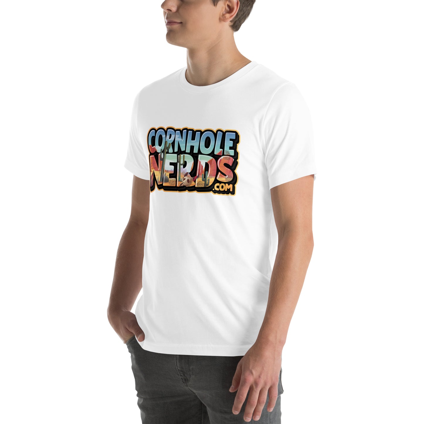 Cornhole Nerds desert skies logo Unisex t-shirt