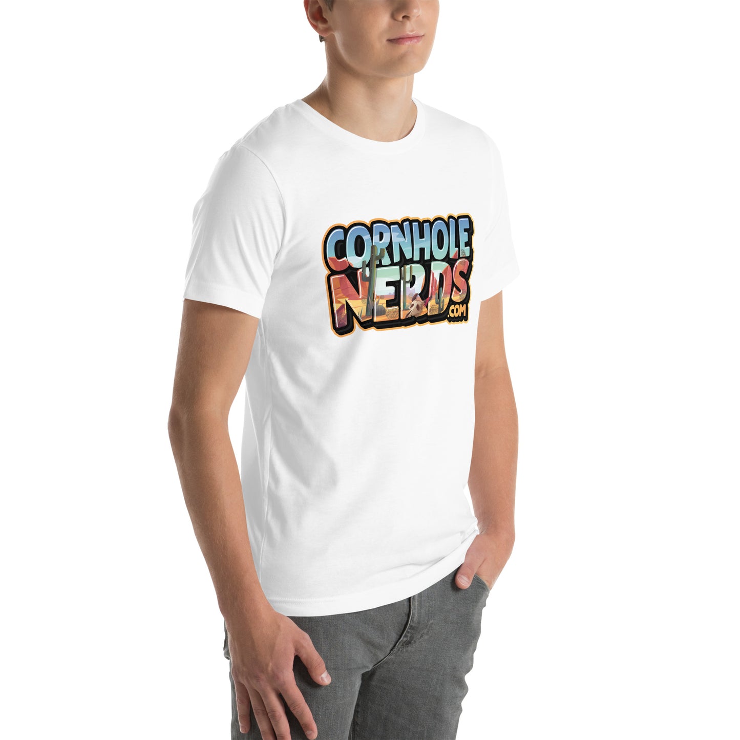 Cornhole Nerds desert skies logo Unisex t-shirt