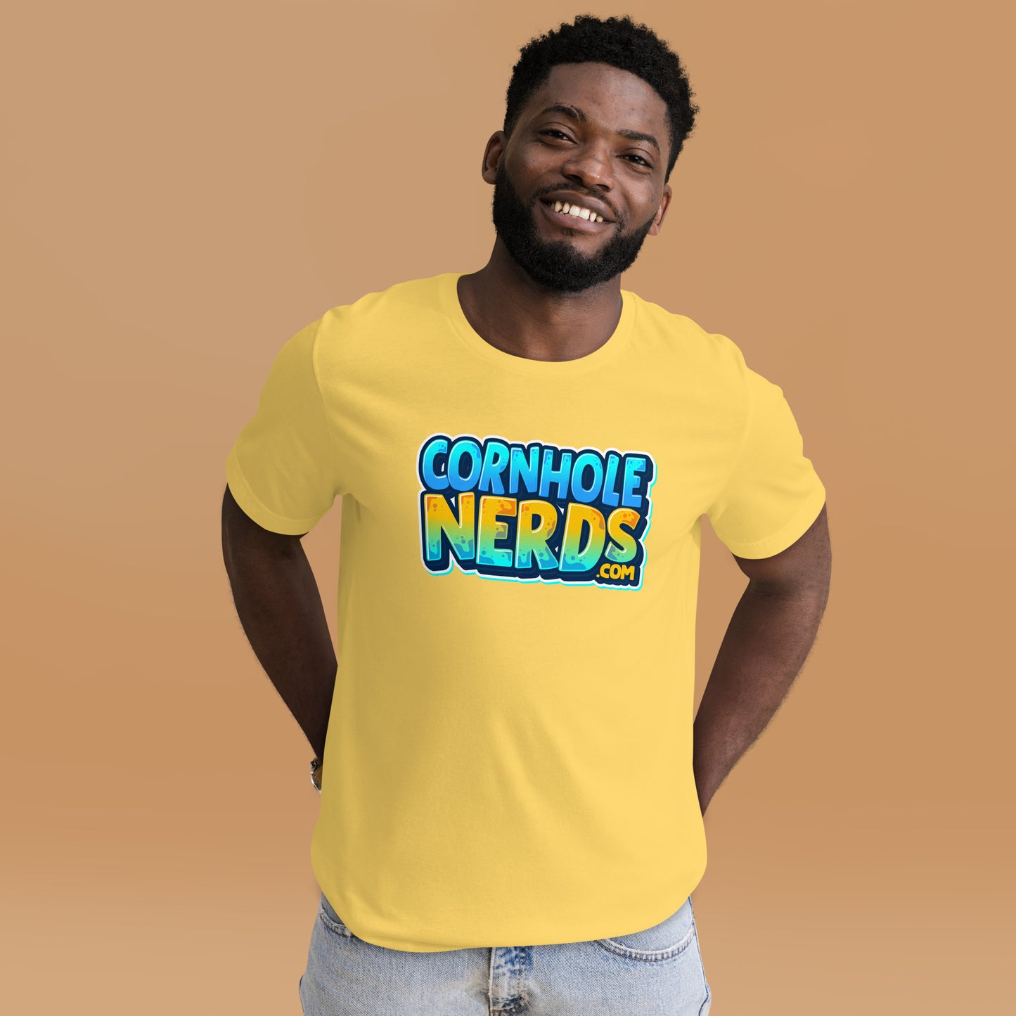 Cornhole Nerds green/blue/yellow logo Unisex t-shirt