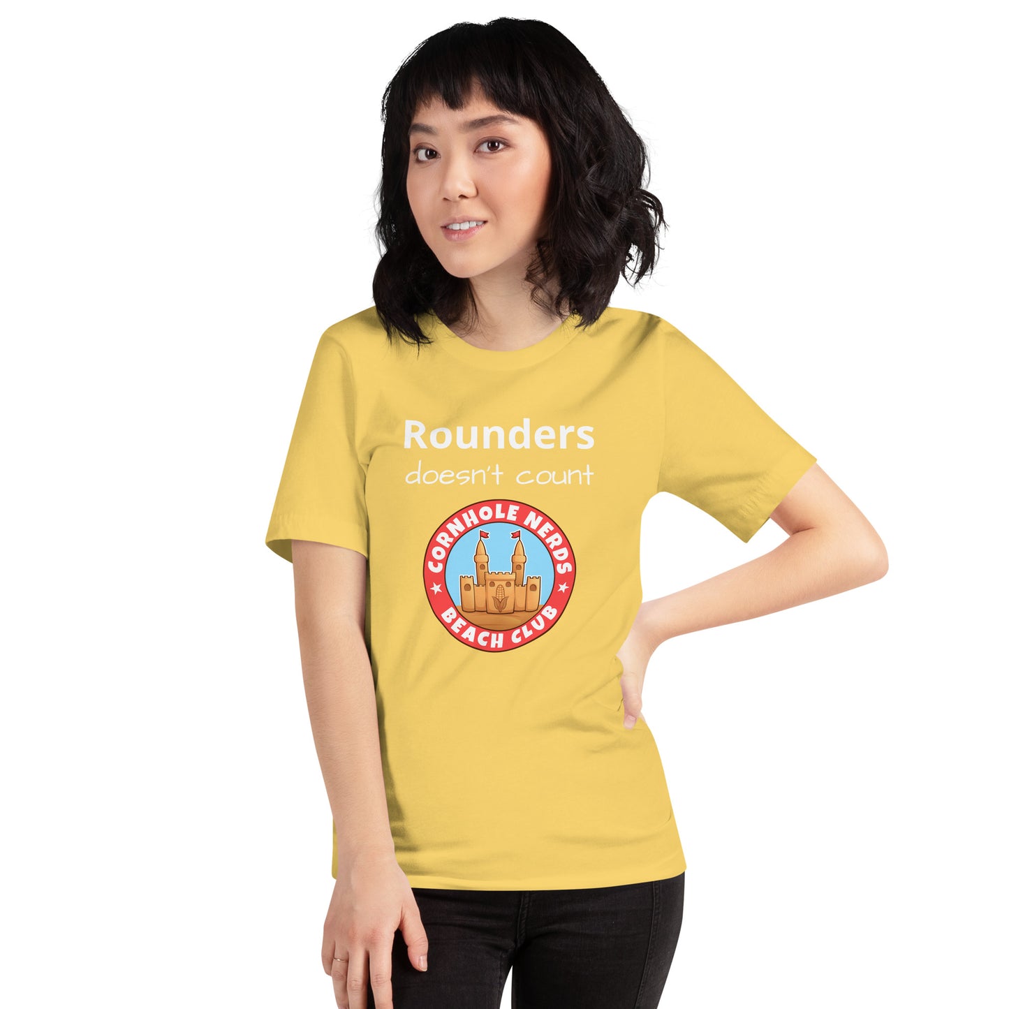 Rounders Doesn't Count Cornhole Nerds Beach Club Unisex t-shirt