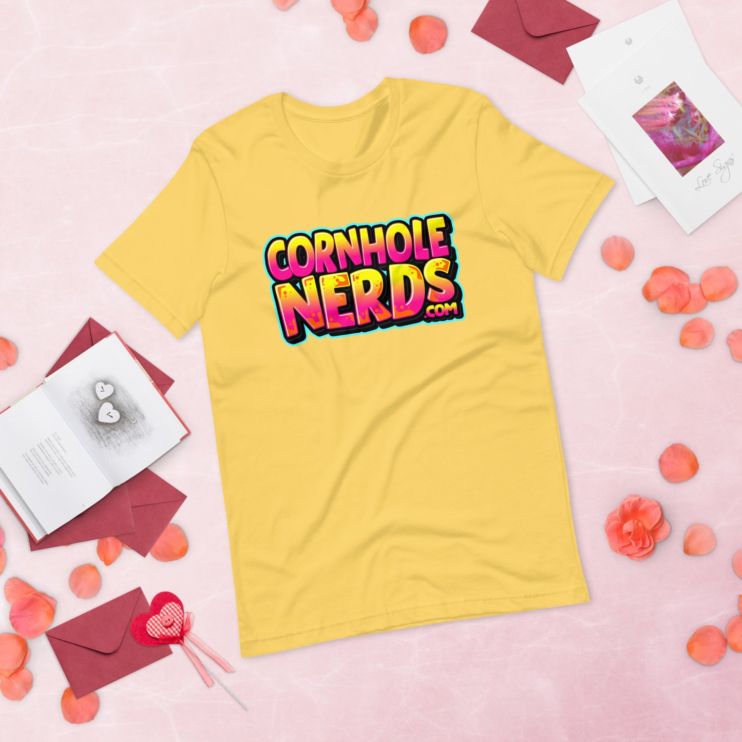 Cornhole Nerds yellow/pink/orange logo Unisex t-shirt