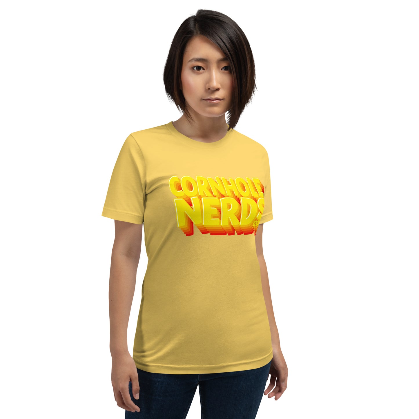 Cornhole Nerds yellow logo logo logo logo Unisex t-shirt