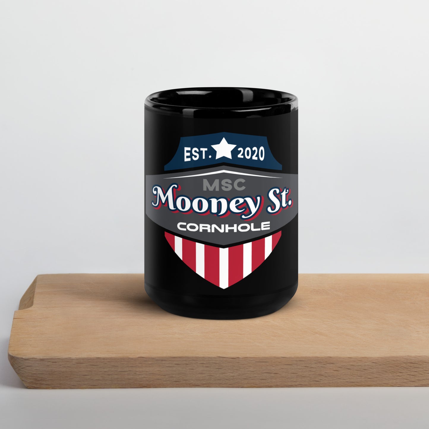 Mooney St. Cornhole Black Glossy Mug