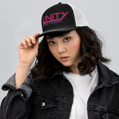 Unity Beyond Cornhole Pink/Purple logo Richardson 112 snapback Trucker Cap