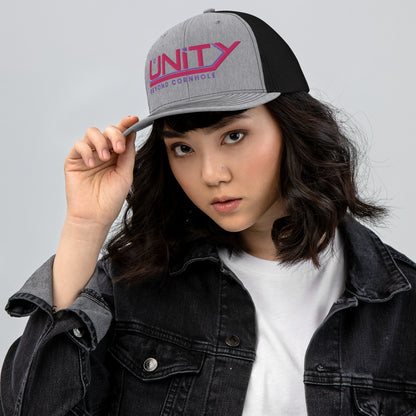 Unity Beyond Cornhole Pink/Purple logo Richardson 112 snapback Trucker Cap