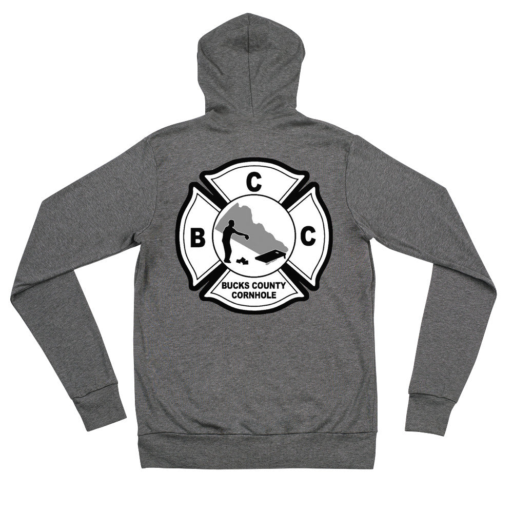 Bucks County Cornhole front and back logo Unisex zip hoodie
