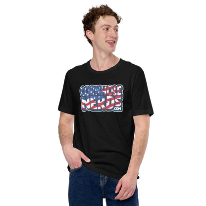 Cornhole Nerds Unisex t-shirt American flag logo