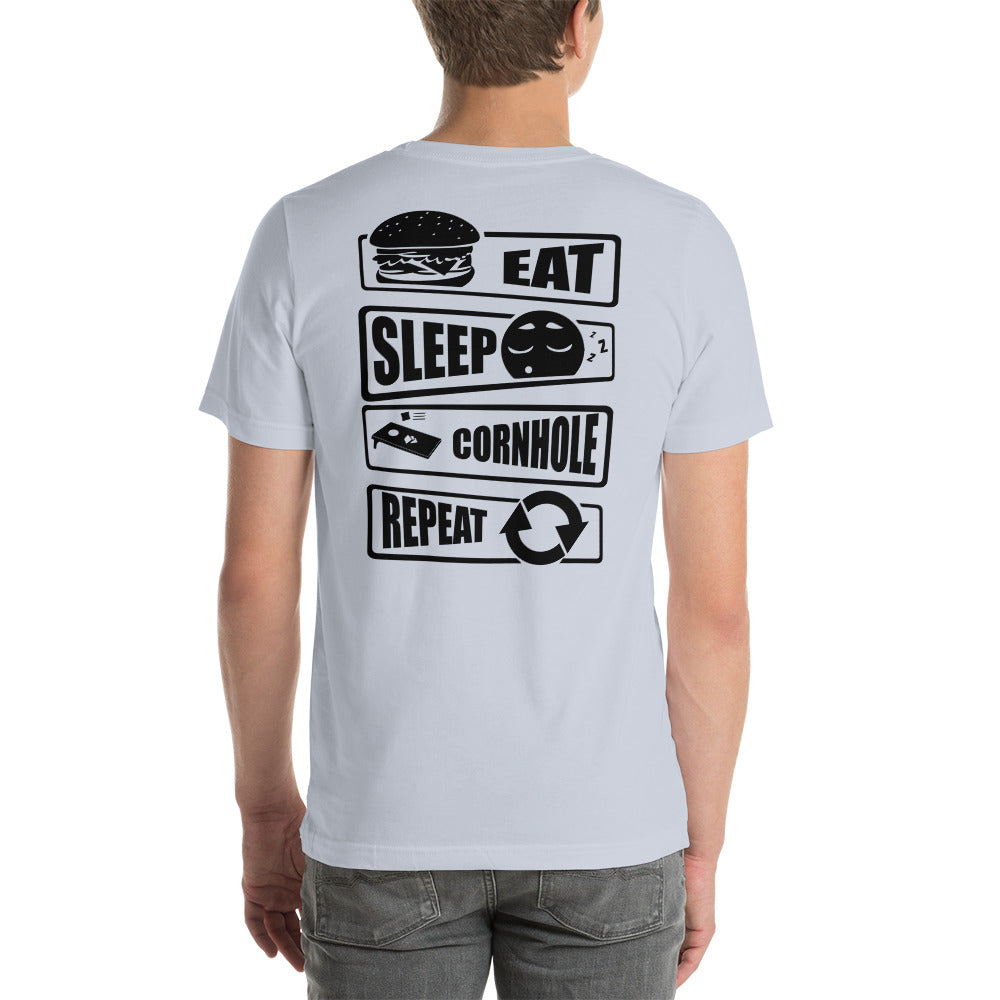 BCB eat sleep cornhole repeatUnisex t-shirt